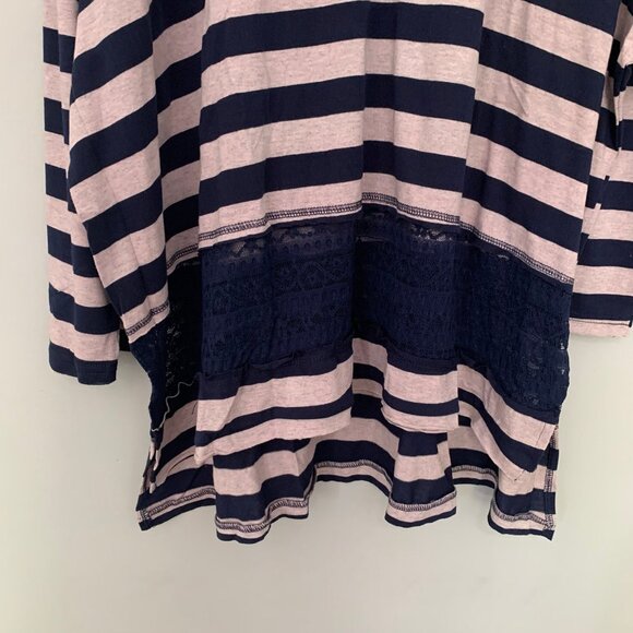 NEW Suzanne Betro striped long lines mixed materials lace detail shirt top‎ - Picture 5 of 9